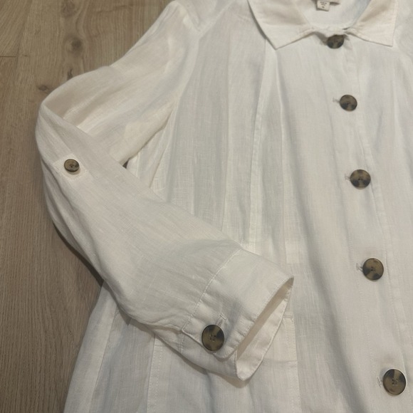 Women's 100% Linen Jacket Sz 14 Large Ivory Button Up Oversized Lagenlook - Picture 3 of 9